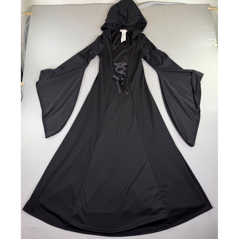 California Costumes Black Hooded Robe Gothic Gown Large Witchy Medieval Witch
